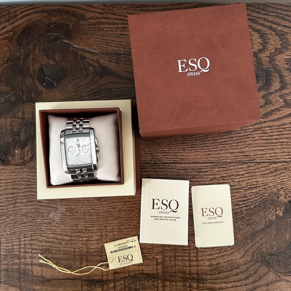 ESQ Swiss by Movado Stainless Steel Chronograph Watch | Box & Papers